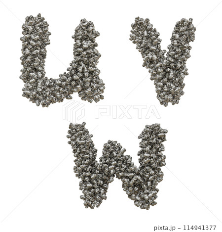 Crushed aluminium can capital letter alphabet - letters U-W Crushed aluminium can capital letter alphabet - letters U-W 114941377