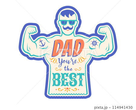 Vector vintage greeting card for fathers day with best dad on isolated background. Happy Father's day. Vector illustration of dad. 114941430