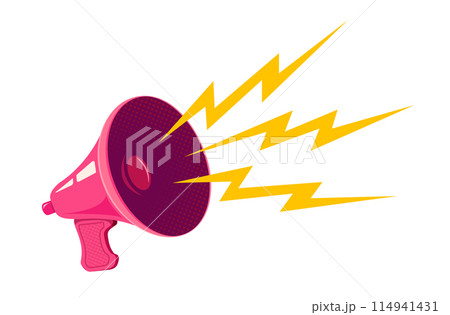 Vector vintage pink megaphone with lightning. Retro megaphone with lightnings. 114941431