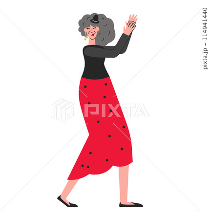 Nice elderly woman dancing flamenco and palm clap Nice elderly woman dancing flamenco and palm clap 114941440
