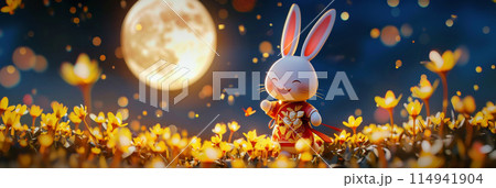 Mid Autumn festival 3d illustration. rabbits in night sky  114941904