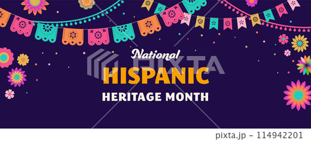 National hispanic heritage month celebration. Background, banner and card with flowers. Geometric 114942201