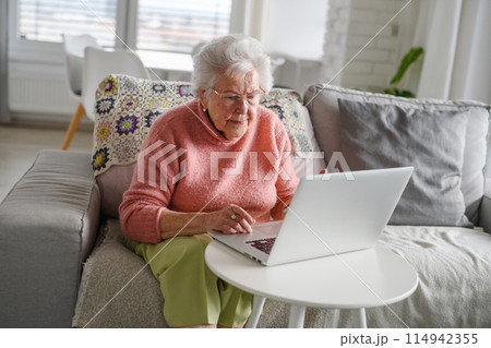 Online scams targeting seniors. Scammer sending email to elderly woman, asking for money, demanding personal, sensitive informations without verification. Online scams targeting seniors. Scammer sending email to elderly woman, asking for money, demanding personal, sensitive informations without verification. 114942355