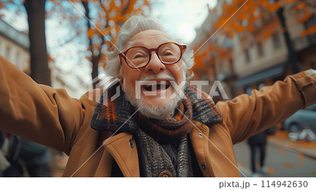 Photo of happy retired old man smiling 114942630