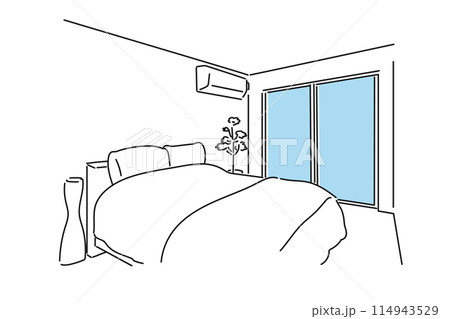 シンプルな寝室の線画イラスト 114943529