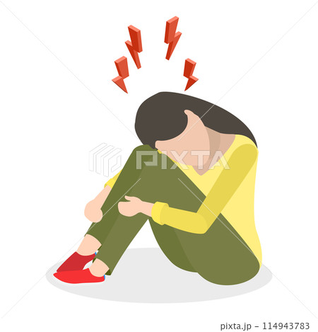 3D Isometric Flat Vector Illustration of PTSD Effects, Posttraumatic Stress Disorder. Item 7 114943783