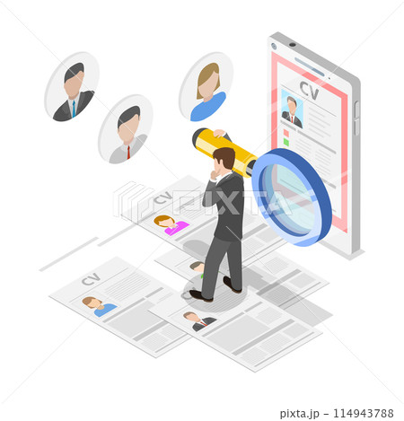 3D Isometric Flat Illustration of HR Professionals, Recruiting Agency or Headhunting Company. Item 2 114943788
