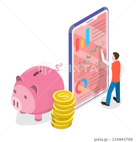 3D Isometric Flat Illustration of Financial Investment, Financial Analysis and Stock Market. Item 2 114943789