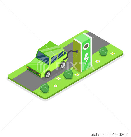 3D Isometric Flat Illustration of Sustainable Transportation, Green Eco Vehicles. Item 2 114943802