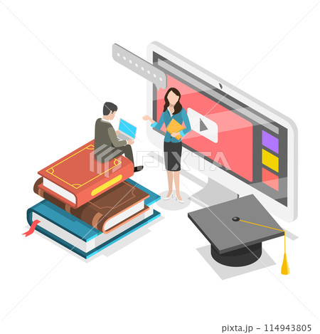 3D Isometric Flat Illustration of Virtual Learning, Education and Acquiring Knowledge. Item 2 3D Isometric Flat Illustration of Virtual Learning, Education and Acquiring Knowledge. Item 2 114943805