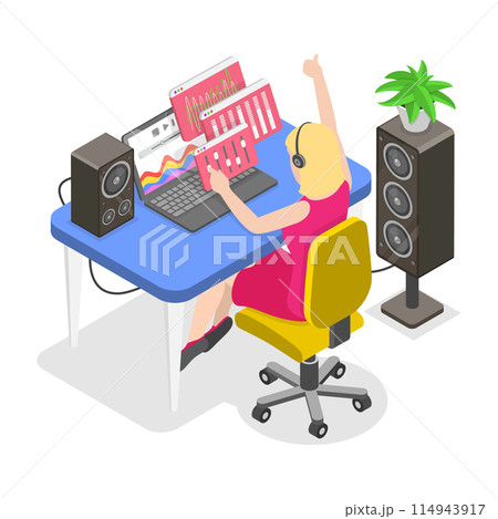 3D Isometric Flat Vector Illustration of Sound Designer, Audio Engineer. Item 3 114943917