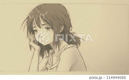 アンニュイな少女セピア調の白黒画
