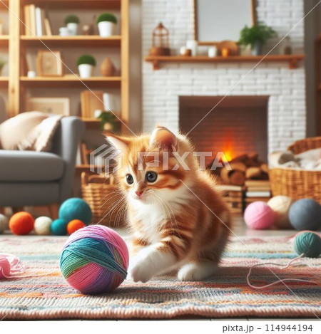 毛糸で遊ぶ猫 毛糸で遊ぶ猫 114944194