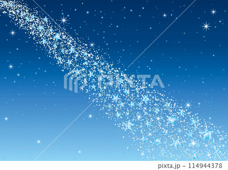 キラキラした星が斜めに並ぶ青い背景-横型 114944378