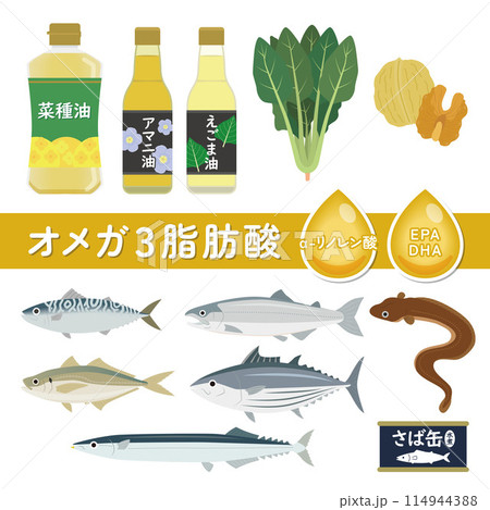 オメガ3脂肪酸のイラストセット オメガ3脂肪酸のイラストセット 114944388
