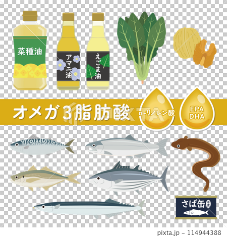 オメガ3脂肪酸のイラストセット オメガ3脂肪酸のイラストセット 114944388