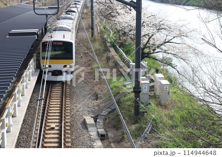 桜咲く線路から見える風景 114944648