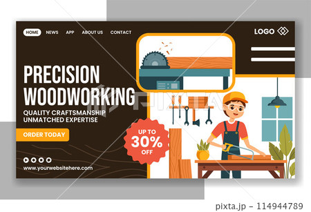 Woodworking Social Media Landing Page Cartoon Hand Drawn Templates Background Illustration Woodworking Social Media Landing Page Cartoon Hand Drawn Templates Background Illustration 114944789