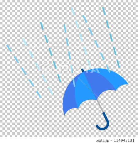 Vector landscape image of a blue umbrella getting wet in a downpour 114945131
