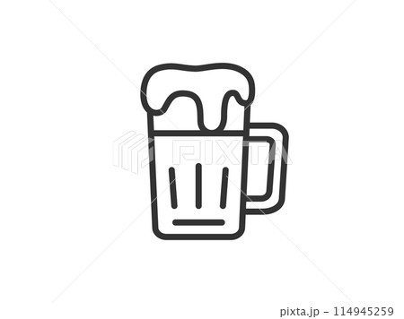 ジョッキに入った、生ビールのアイコン(線画)のイラスト ジョッキに入った、生ビールのアイコン(線画)のイラスト 114945259