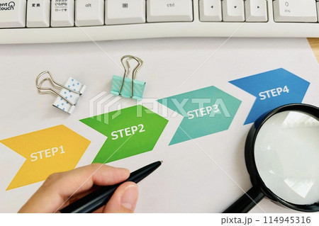 目標へのステップを書き出す人 目標へのステップを書き出す人 114945316