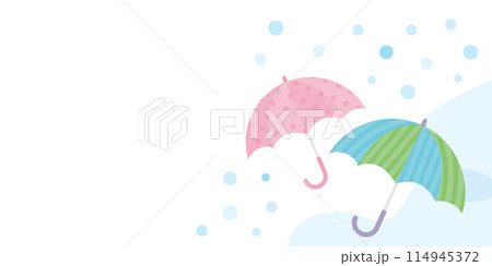 雪に濡れるピンクと緑と青の傘のベクター背景画像 114945372