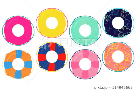 カラフルな浮き輪のイラストセット 114945665