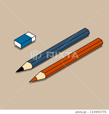鉛筆と消しゴム　アイソメトリックイラスト 114945778
