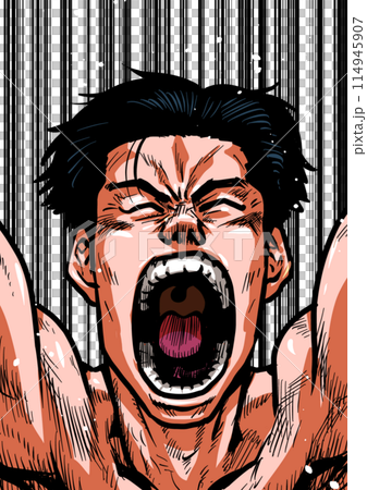 Illustration of a naked man cheering Illustration of a naked man cheering 114945907