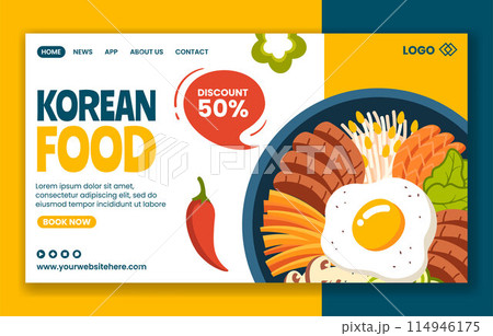 Korean Food Social Media Landing Page Cartoon Hand Drawn Templates Background Illustration Korean Food Social Media Landing Page Cartoon Hand Drawn Templates Background Illustration 114946175