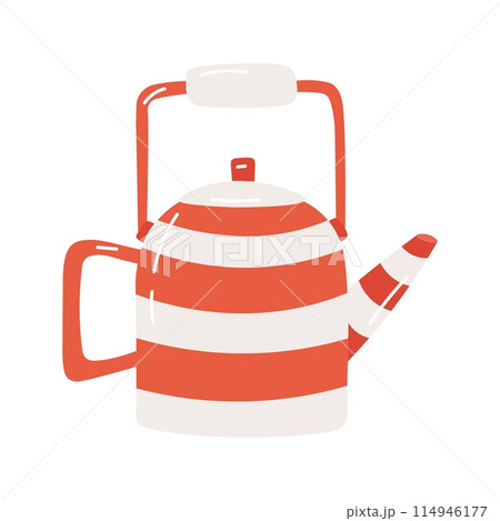 Teapot with orange stripes on white background. Teapot with orange stripes on white background. 114946177