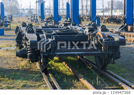 Railway junction was occupied by railway car wheelsets while they were waiting for repairs 114947366
