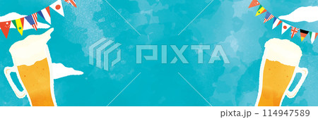 ビールと青空と国旗ガーランド ビールと青空と国旗ガーランド 114947589