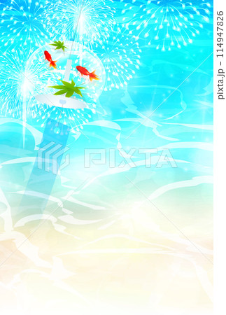 金魚　暑中見舞い　海　背景	 114947826