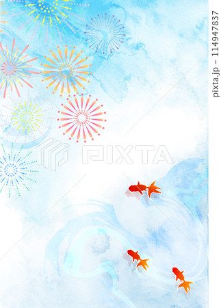 金魚　暑中見舞い　海　背景	 114947837