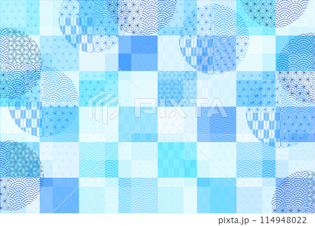 和柄　青　水彩　背景	 114948022