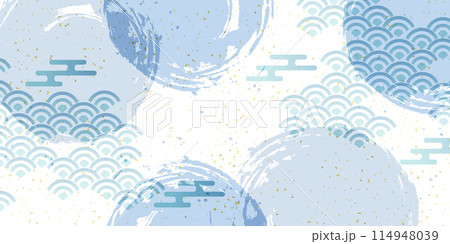 波　和柄　水彩　背景	 114948039