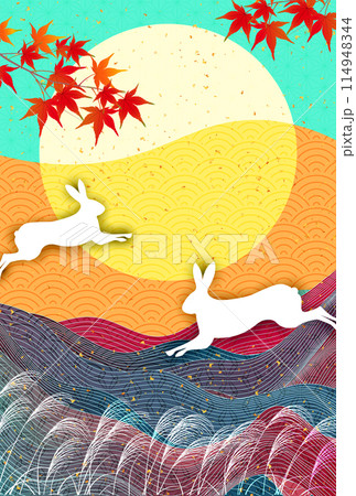 お月見　十五夜　秋　背景 114948344