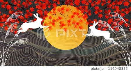 お月見　十五夜　秋　背景 114948355