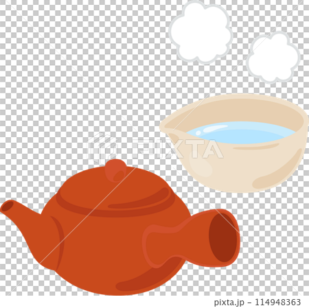 冷卻水裝滿熱水和茶壺 114948363