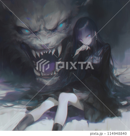 美女と悪魔のイラスト 114948840