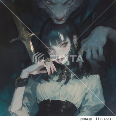 美女と悪魔のイラスト 114948841