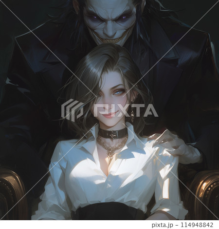 美女と悪魔のイラスト 114948842