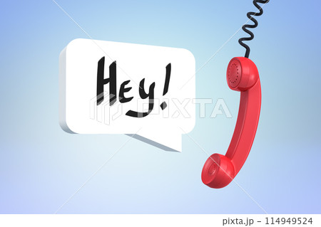 Red phone handset with 'Hey' in speech bubble Red phone handset with 'Hey' in speech bubble 114949524