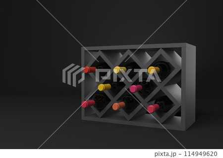 Modern black wine rack with colorful bottle tops Modern black wine rack with colorful bottle tops 114949620