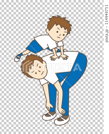 親子体操で馬跳びをする男の子 114949751