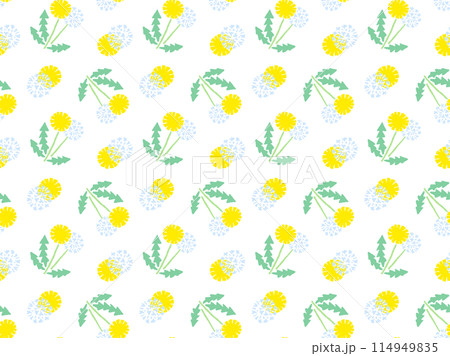 爽やかな黄色いタンポポと綿毛のパターン 114949835