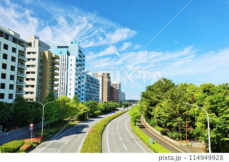 千葉県 海浜幕張 青空と街並み 千葉県 海浜幕張 青空と街並み 114949928