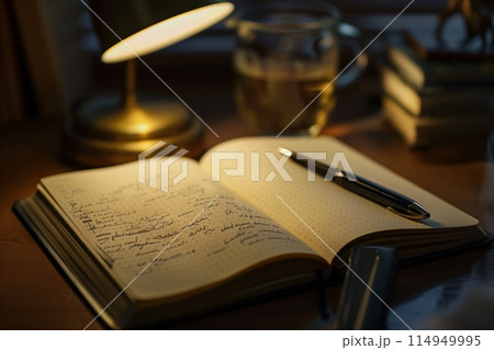 Classic writer's desk in dim light 114949995