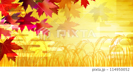 稲　秋　田舎　風景　背景 114950052